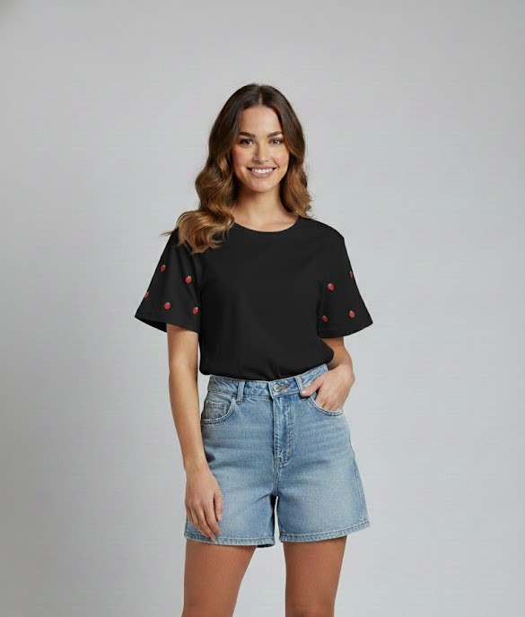 Blusa Com Detalhe de Morangos